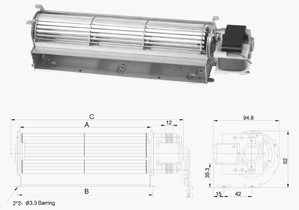 60mmX350mm ac motor cross flow fan radial electronic brushless fan for air cooling in equipment