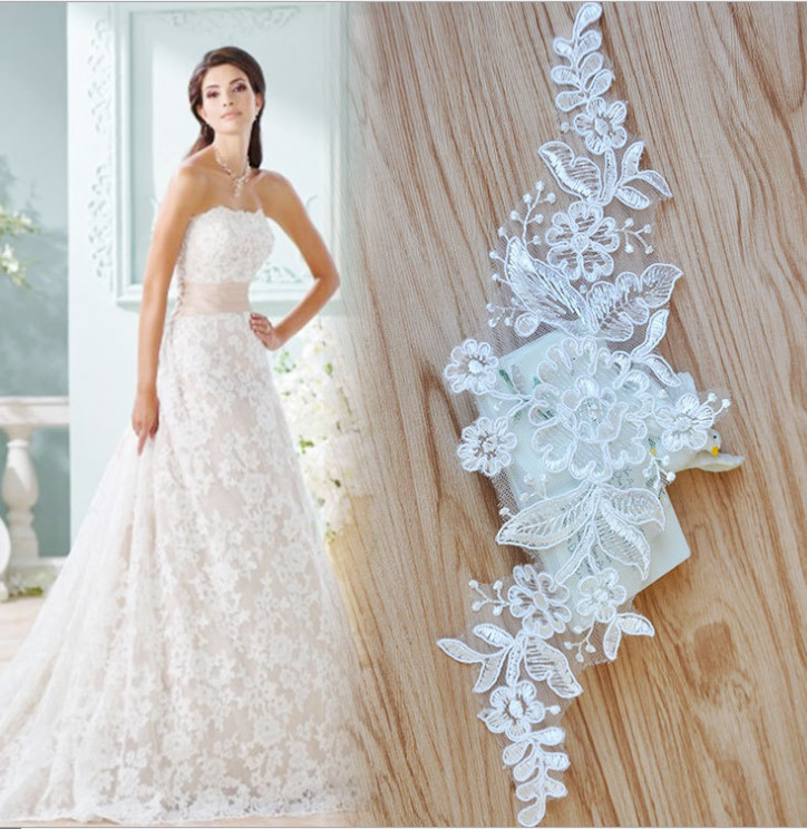 Cord Lace Applique Ivory Color Embroidery Flower for Wedding Dress