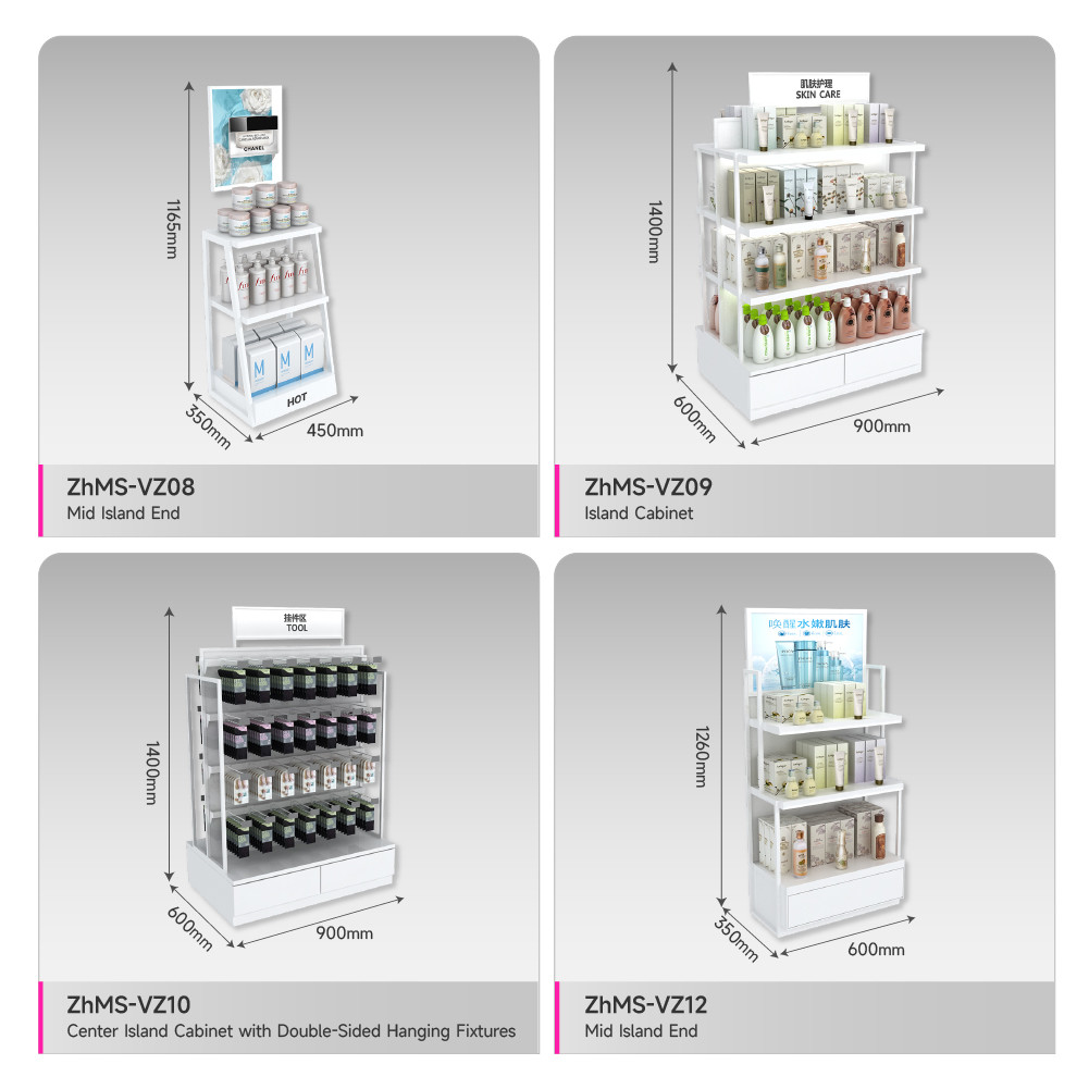 Customizable Promotion Display Rack Skincare Shop White Wooden Stand For Beauty Store Interior Design