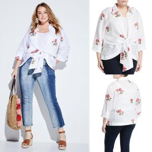 Wholesale Embroidered Tie-Front Plus Size Korean Fashion Design Linen Women Blouse Ladies from china suppliers