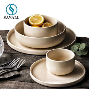 Wholesale Cream White Rustic Ceramic Dinnerware Rustic Porcelain Dinnerware FDA EU Certificate from china suppliers