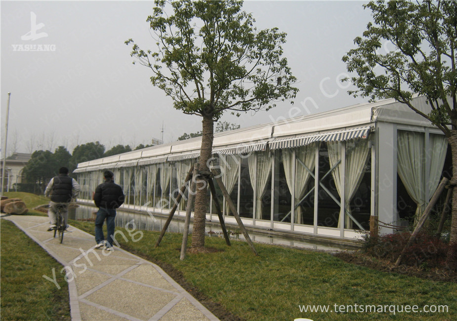 Transparent Glass Wall Aluminum Profile Wedding Event Tent , White Roof Lining Decoration
