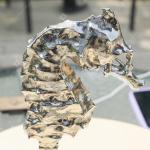Large Stainless Steel Garden Sculptures Mirror Polished Garden Seahorse Statue