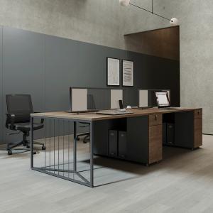 China Minimalist Four Person Office Workstation with Wooden Melamine Surface Desk and Chair on sale