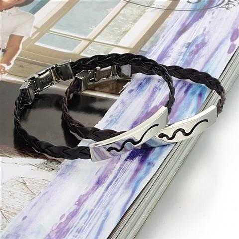 Tagor Stainless Steel Jewelry Super Fashion Silicone Leather Bracelet Bangle