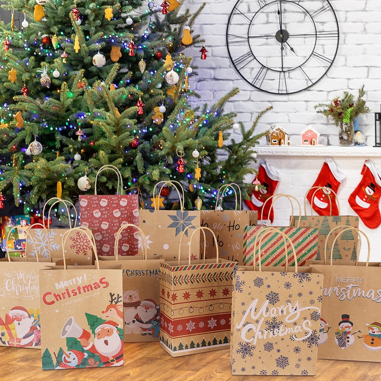 Gravure Printing Customized Bio-Degradable Kraft Paper Bag for Merry Christmas Parties