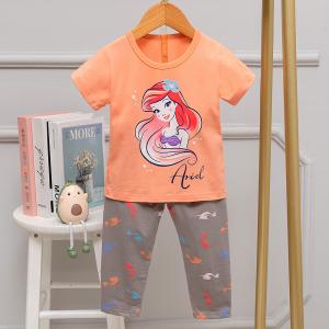 Wholesale Princess Pattern Short Sleeve Pajama Set / Organic Childrens Pyjamas 95% cotton from china suppliers