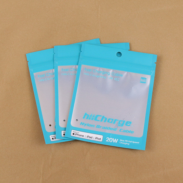 USB data cable custom printing frosted mylar bag self sealing bag phone case pouch aluminum foil packaging bag
