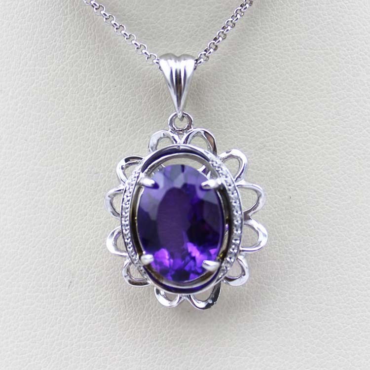 925 Sterling Silver 10mmx14mm Amethyst Cubic Zirconia Pendant and Silver Chain (PSJ0182)