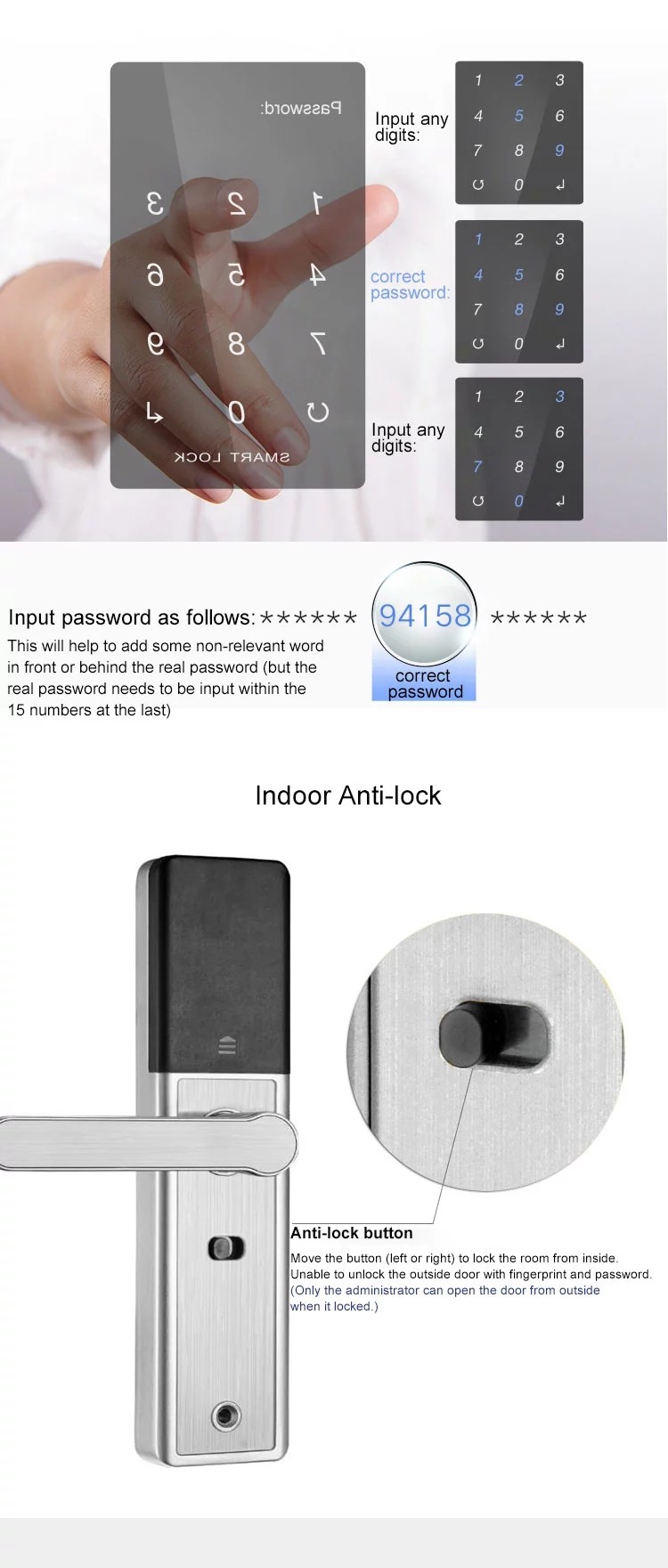 Home Proximity Password Fingerprint Smart Bedroom Door Lock