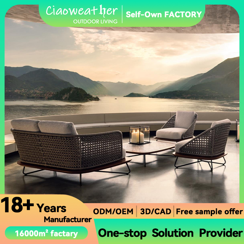 Waterproof Upholstery Cushion Rattan Chair Outdoor Sofa Set Customized Color Garden Furniture for Hotel Restaurant Banquet Home and Coffee