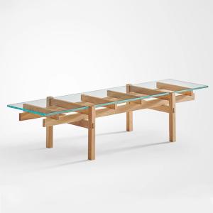 Wholesale Rectangle Oak Veneer Central Coffee Table Clear Glass Top Wood Coffee Table from china suppliers