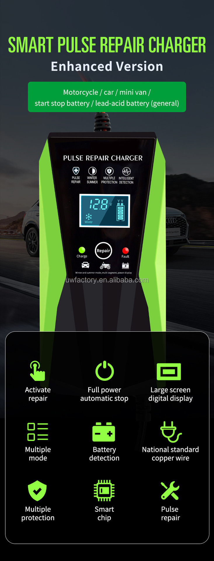 Connector Current Protection 24V 36V 48V 12V 5A 6A Motorcycle Car Battery Charger Pulse Repair for Lead Acid Battery