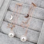 Fashion jewelry moon star hanging pearl earring rose gold stud earring sets