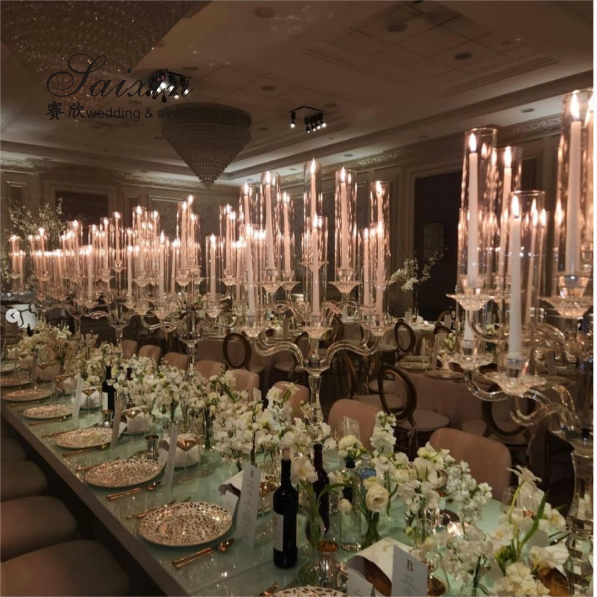 ZT-595 Latest 13 arms clear crystal candelabra centerpieces for wedding decoration