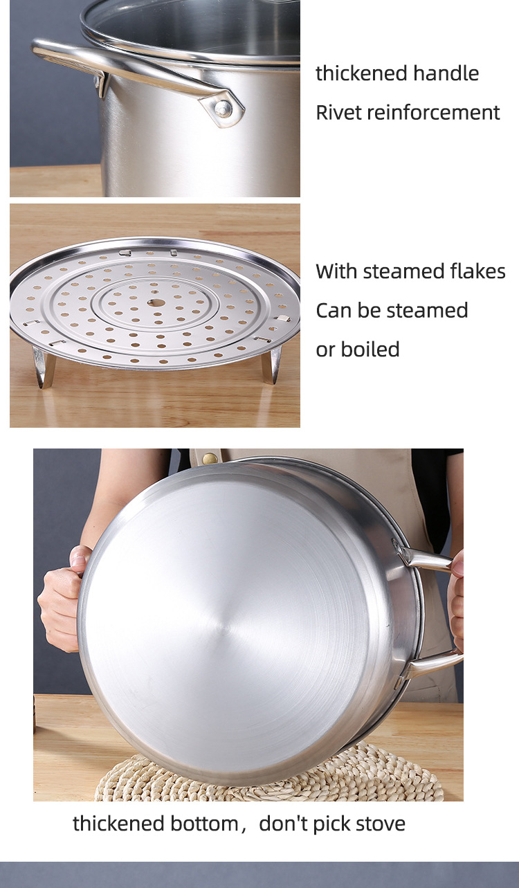 Wholesale Top Seller Kitchen Cooking Steamer Pot Induction Stainless Steel 410 Cookware Soup Pot