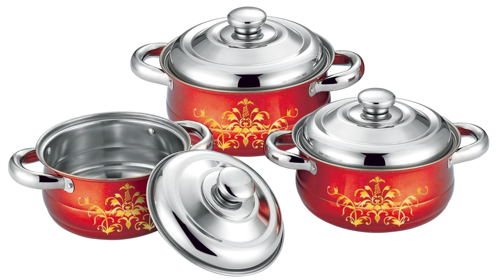 6 pcs cookware set red + flower &cookwere set stainless steel & 16/18/20cm colorful stock pot