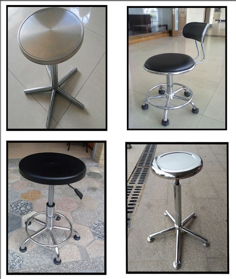 Blue Round Bar Stainless Steel Lab Furniture Movable Modern Lab Stool PU Cushion
