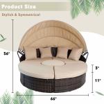 Modern Hotel Outdoor Furniture Patio Rattan Round Flip Top Daybed With Canopy