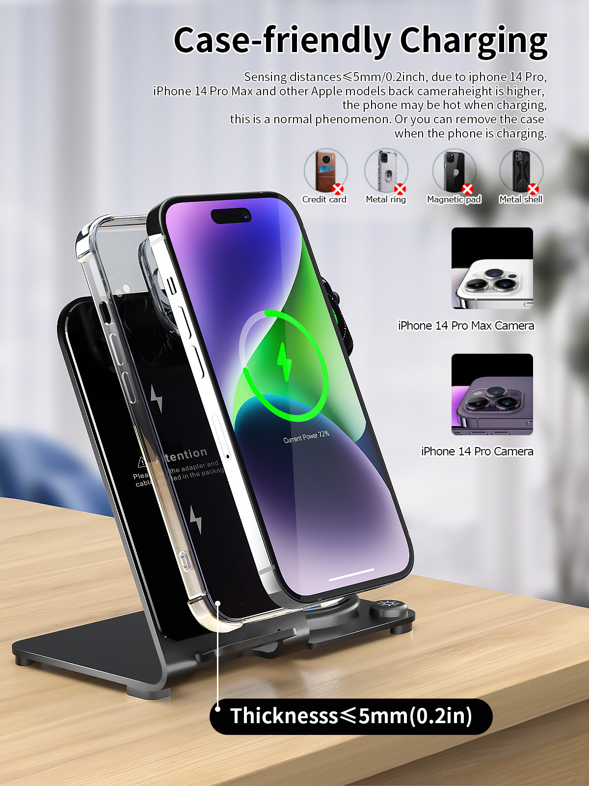 Metal Wireless 3 In 1 Charging Stand PD/QC Stylish High Charging Effeciency