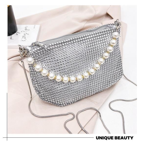 New pearl handle imitation full diamond handbag shoulder bag Cross-border