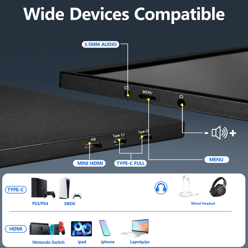 16 Inch Portable Touch Monitor 1920*1200 Resolution With Mini HDMI USB Port LED Widescreen Gaming Monitor