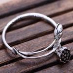 Sterling Silver Bangle Cuff Bracelet Engraved Water Lily Flower Vintage Jewelry