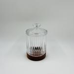 5pcs Glass Bathroom Accessories Set Clear With Wood Base Round Shape Ribbed