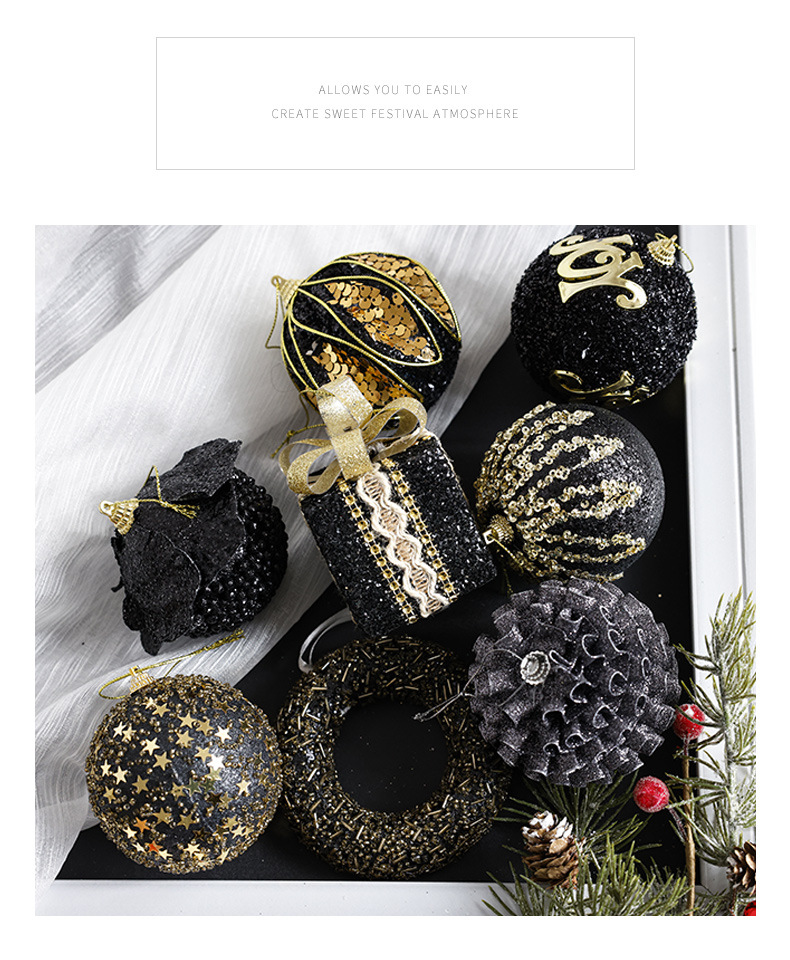 Christmas Foam Ball Classic Black Gold Series Christmas Tree Pendant Decoration