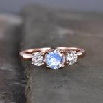 925 Sterling Silver CZ Natural Jewelry Faceted Rainbow Moonstone Three Stone