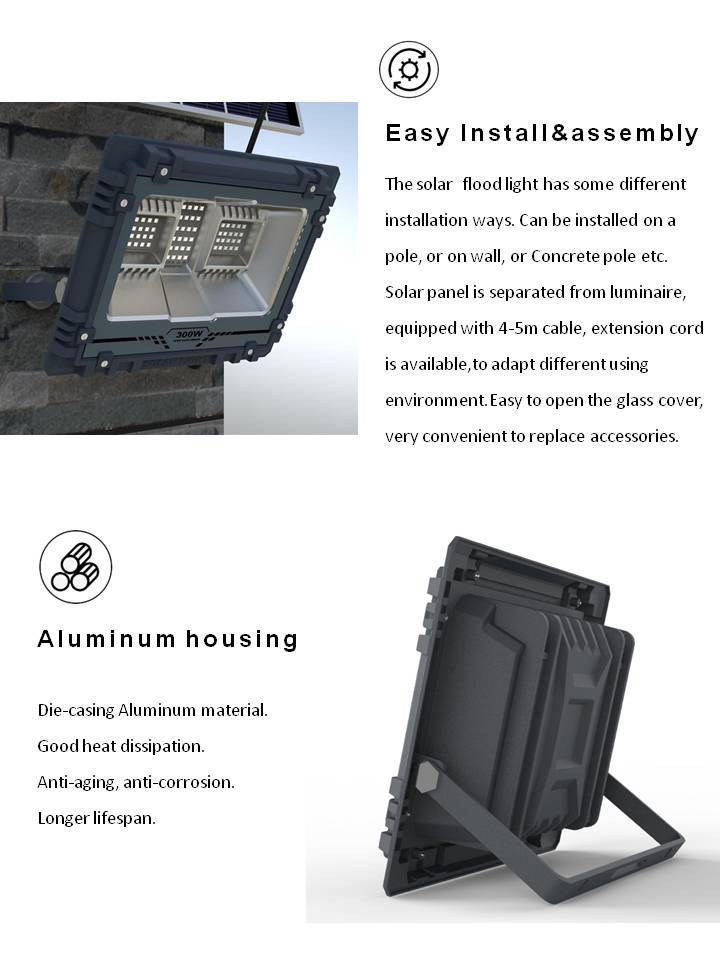 Outdoor Waterproof Solar Flood Light Integrated 6000K Light With LiFePO4 Battery