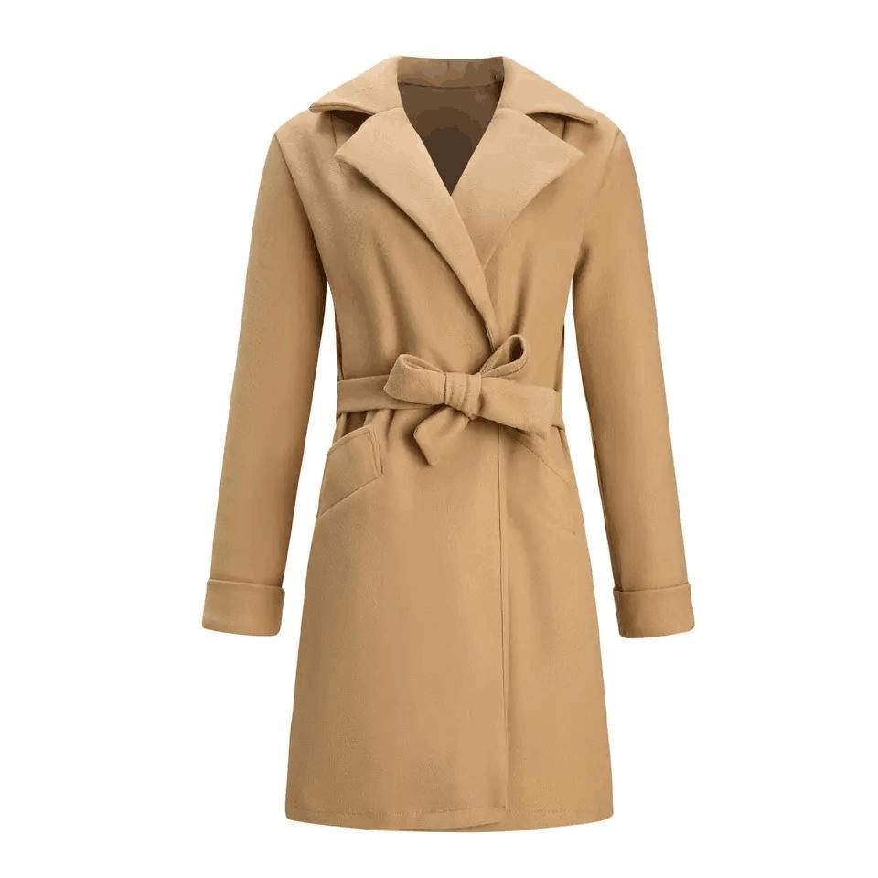Fashion Wholesale Ladies Wool Plus Size Design Long Jackets Coats Casual Jacket Oversize Coats with Tie for Women Woolen Knitted