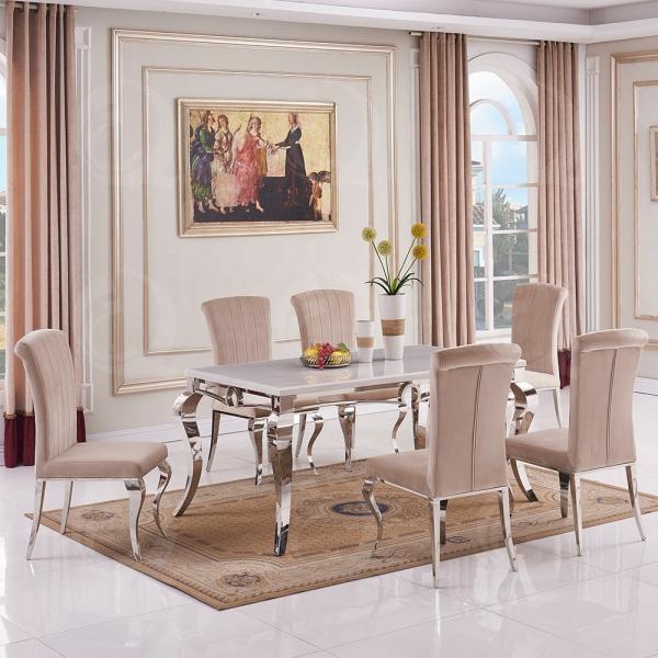 Silvery Legs Luxury Marble Dining Table 60inchx36inchx30inch Italian Modern