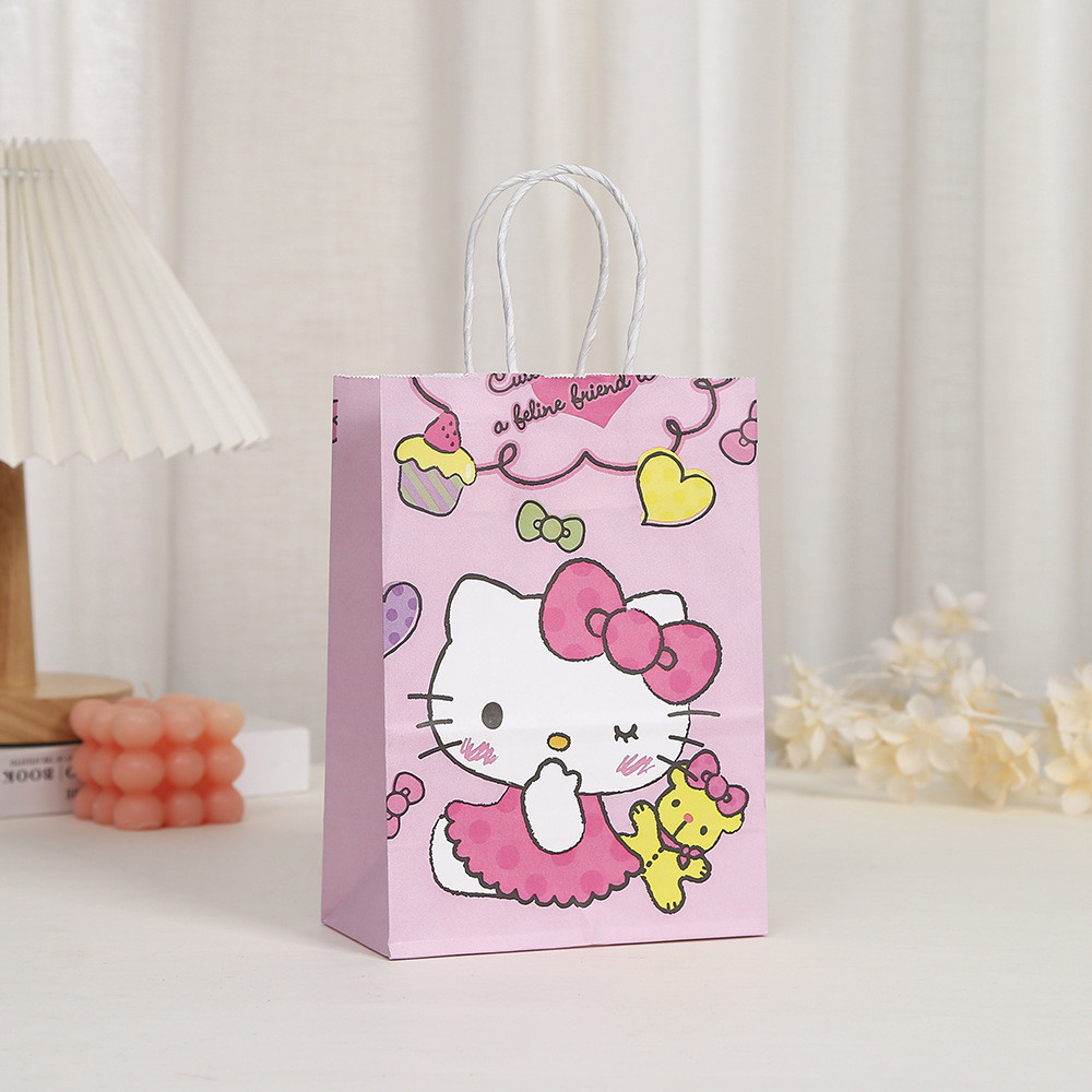 Cute Cartoon Kitty Cat Gift Bags Party Shop Printed Hand-Held Kraft Paper Bags