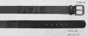 Wholesale Embossed Logo Mens Black Leather Jeans Belt 4cm Roller Buckle Available 17AM110　 from china suppliers