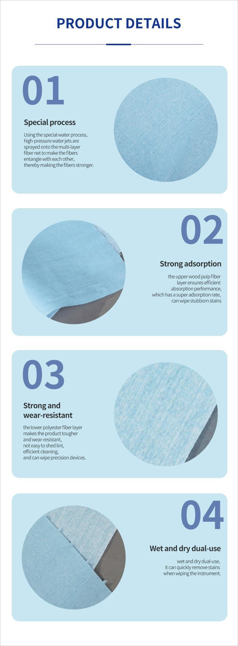 37x25cm Class 100 Presaturated Cleanroom Wipes 60g Polyester Nonwoven Laser Sealed Lint Free