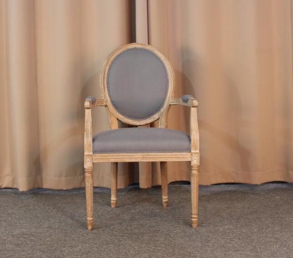 Round back dining chair event wooden frame dining chair with linen fabric
