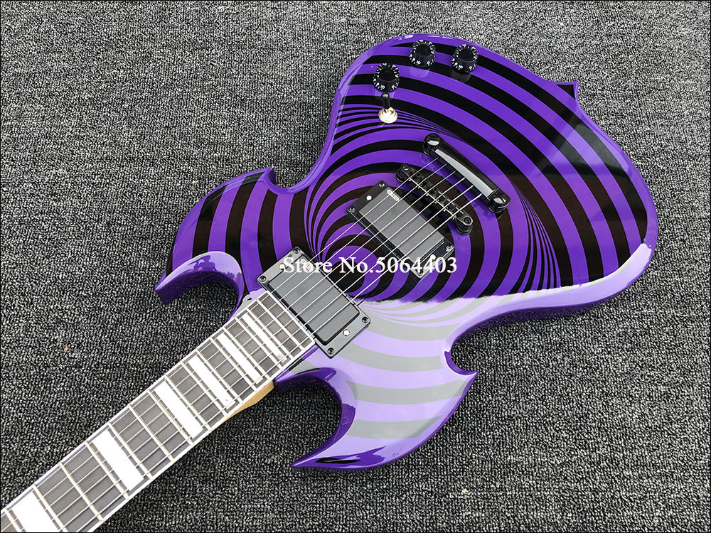 High quality shaped electric guitar purple paint circle black veneer rosewood fingerboard FREE shipping costs