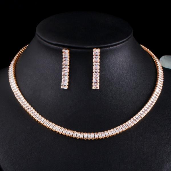 White Gold Color Luxury Bridal CZ Crystal Necklace Dark White Crystal CZ