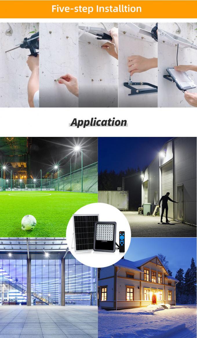 300w Outdoor Ip65 Solar Powered Flood Lights With Timer 2835 Smd Chips 6
