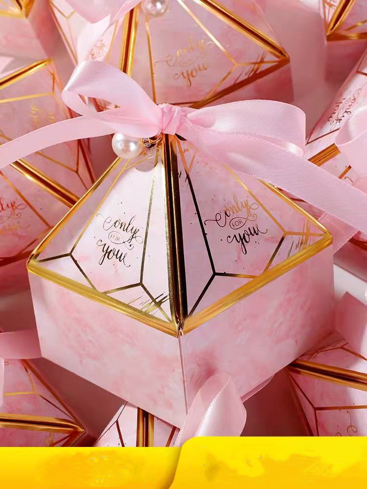 Pink European Type Fancy Paper Boxes Folding Food Candy Packaging For Wedding Gifts Party