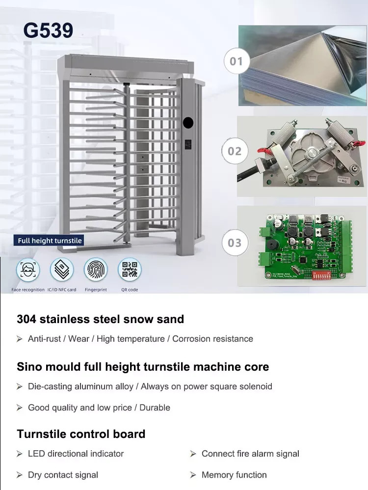 Top Grade Durable Tested Access Control Full Height Turnstile Gate For High-Risk Facilities