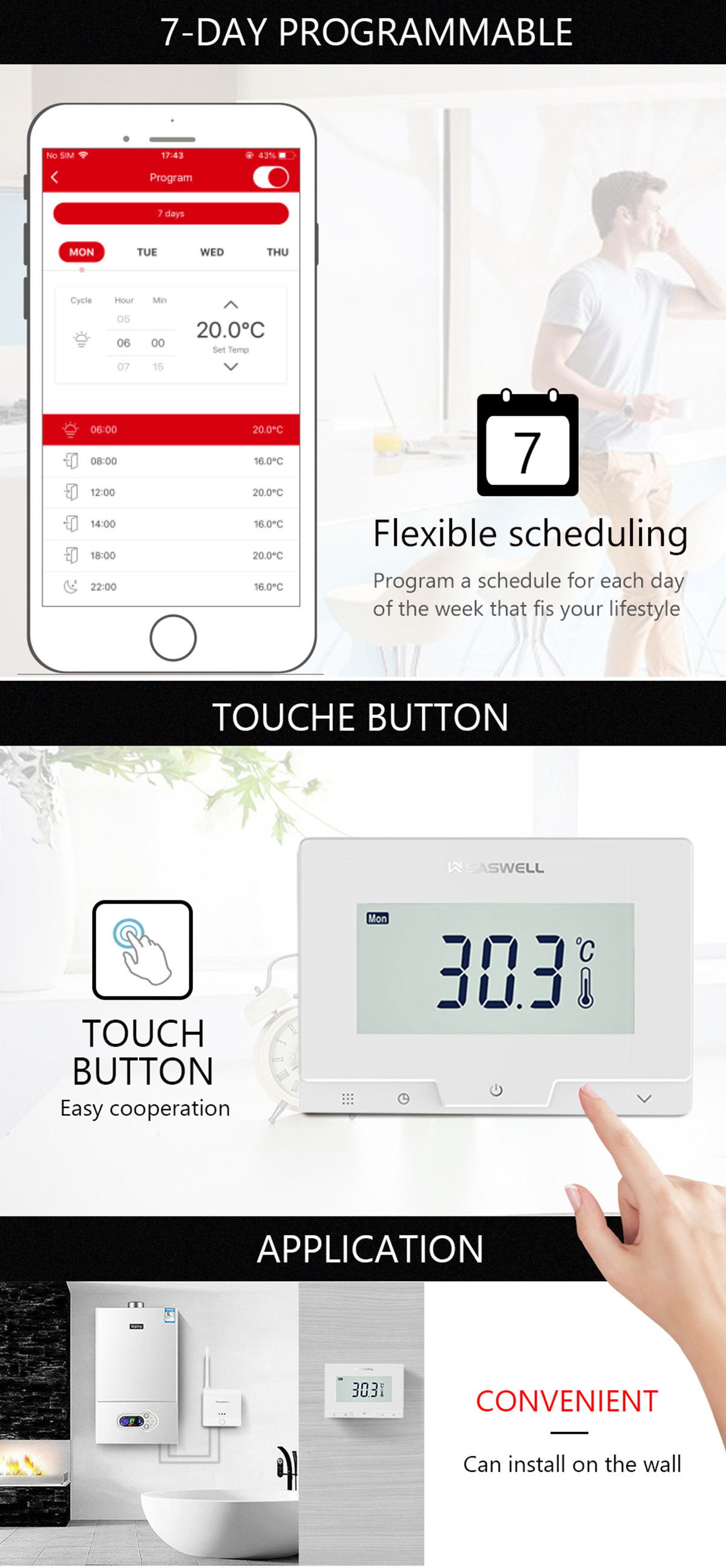 868MHz Tuya WiFi Smart Thermostat MQTT Gas Boiler Wireless Thermostat