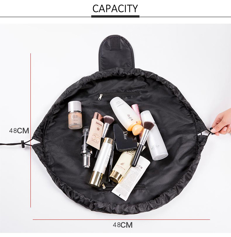 Professional Waterproof Polyester Black Drawstring Cosmetic Bag