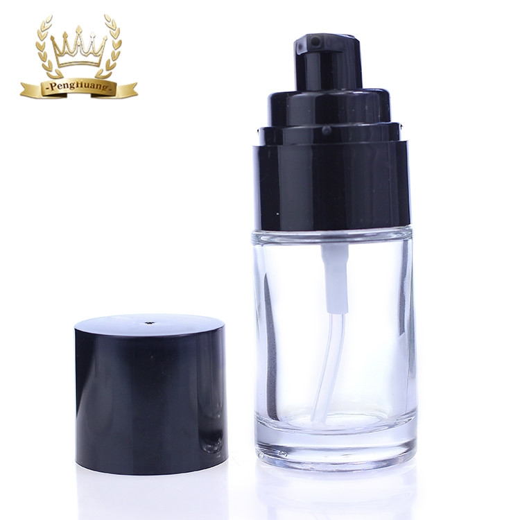 Empty 30ml Cosmetic Container Makeup Liquid Foundation Glass Bottle With Black Pump F037