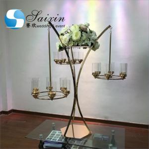 Wholesale Black Gold Metal Wedding Flower Stand With Three Branch Hanging Candle Holder from china suppliers