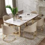 Eco Friendly Beige Leather Dining Chair Luxury Gold Stainless Steel Metal Frame