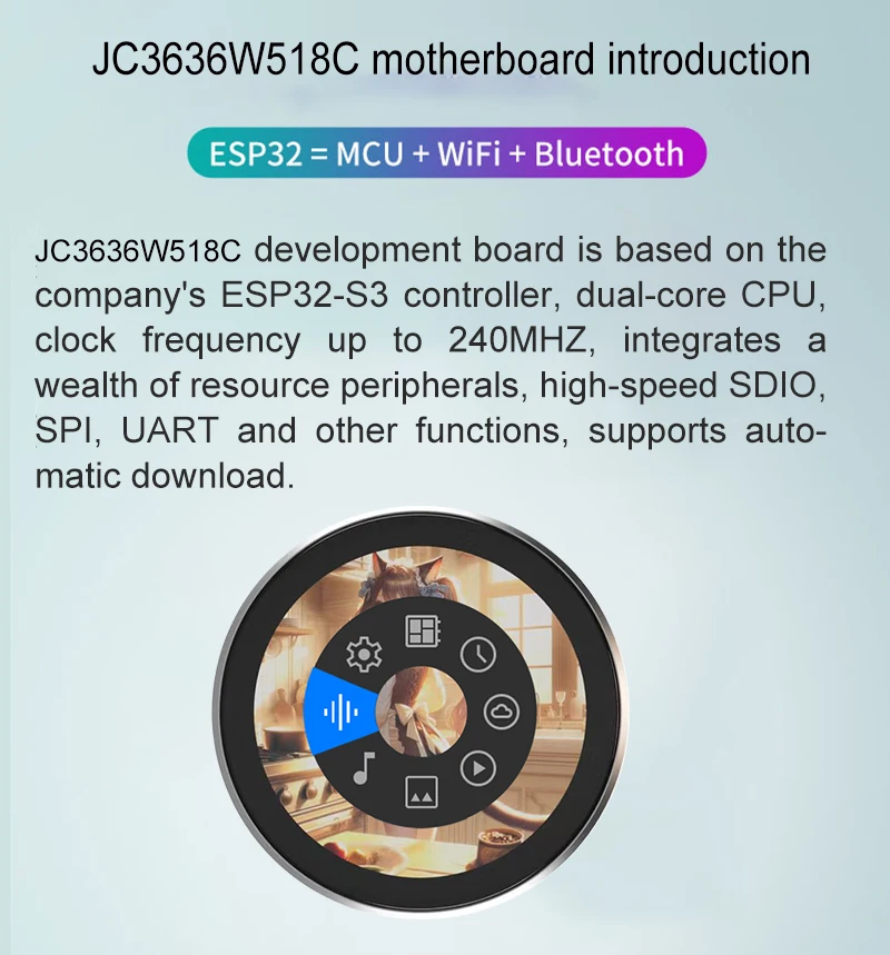 ST77916 Driver Chip TFT RGB Color 262K 50g HMI Display Module with 5V Operating Voltage