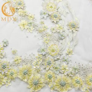 Wholesale Nice 3D Flowers Light Yellow Lace Fabric 140cm Width Types Of Bridal Lace from china suppliers