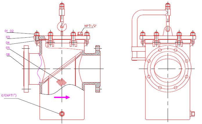 Quick Opening Davit Arm Simplex Basket Strainer Drawing